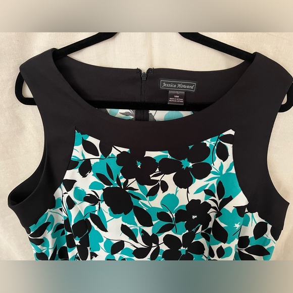 Jessica Howard Dress - Floral Print - Teal, Black and White - size 18W - Picture 6 of 15